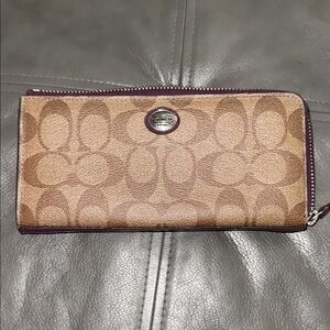 Coach Signature Tan and Purple Wallet